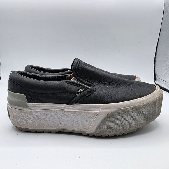 Vans Old Skool Stacked Womens Size 5 Shiny Black Silver White Platform Sneaker - Picture 12 of 13